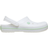 Witte clog met hielriem, ventilatiegaten bovenop, groene streep op de zool