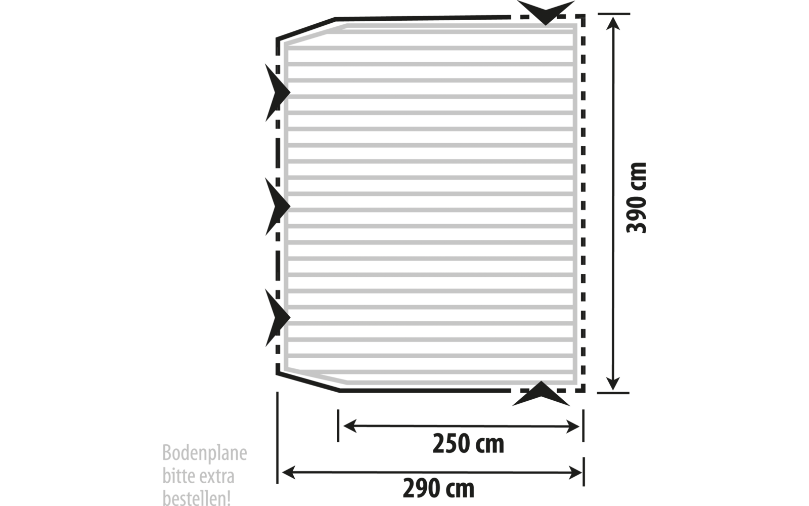 Schematic diagram of a rectangular element with even horizontal stripes, folded edges on the left and a straight side rail on the right; dimension labels '23,5 cm', '29 cm' and '36 cm'