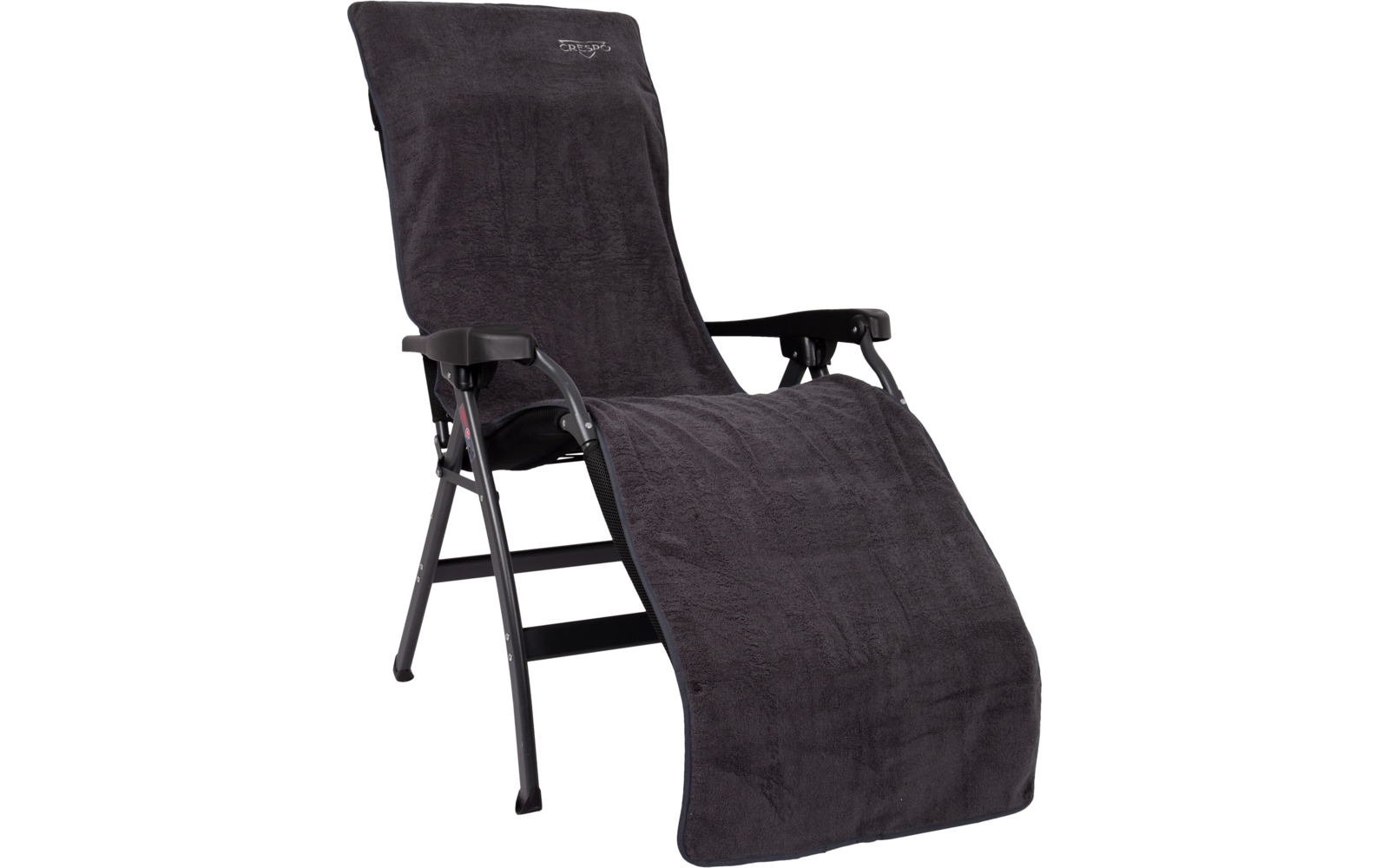 Schwarzer Liegestuhl mit gepolstertem Bezug und Armlehnen