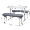 Table de massage pliante avec rembourrage gris foncé et cadre en aluminium, dimensions affichées