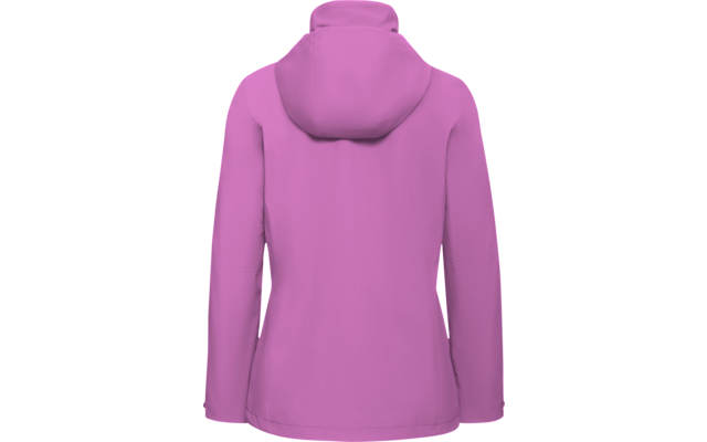 Rückenansicht einer pinken Kapuzenjacke mit langen Ärmeln