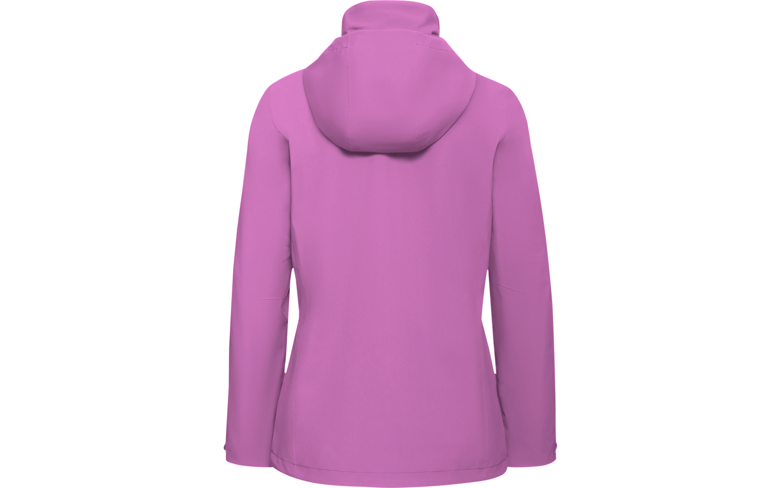 Rückenansicht einer pinken Kapuzenjacke mit langen Ärmeln