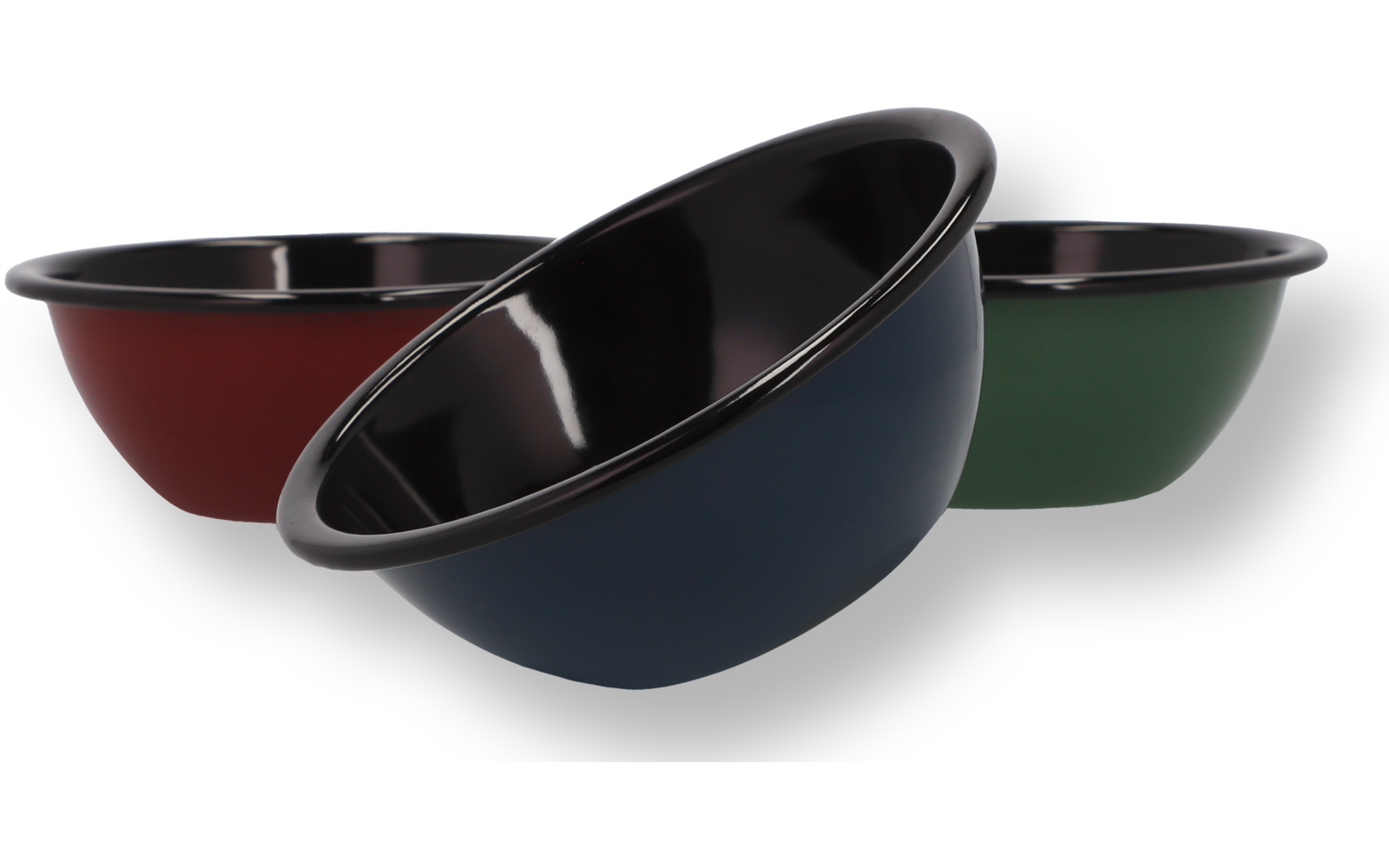 Trois bols emboîtés de couleurs rouge, bleue et verte