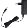 Adaptador de corriente negro con clavija europea de dos pines, cable enrollado y conector cilíndrico