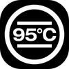 White symbol on black, showing 95 degrees Celsius inside a circle