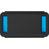 Black rounded-rectangle object on a white background with two vertical blue strips near the left and right edges