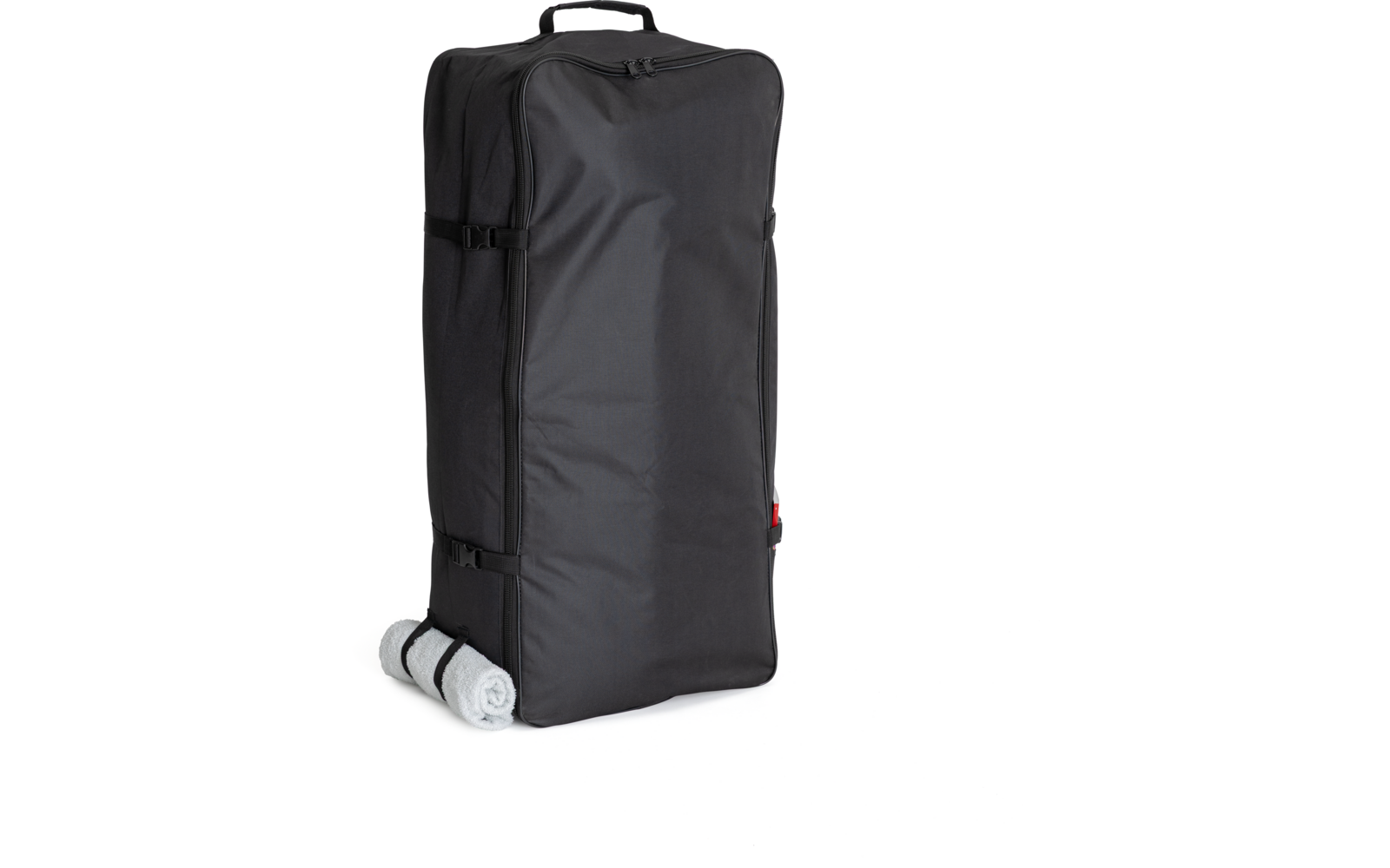 Schwarzer Reisekoffer mit Griff oben und zwei Rollen unten