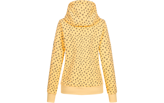 Gelber Pullover mit Kapuze und schwarzen Punkten