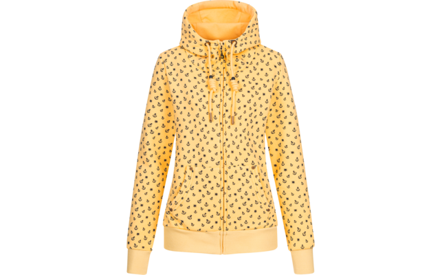 Gelbe Kapuzenjacke mit schwarzen Punkten und Reißverschluss