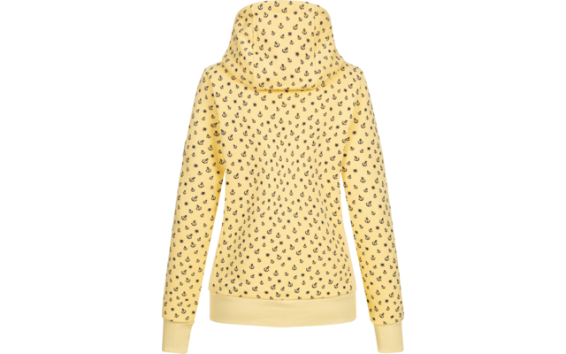 Gelber Pullover mit Kapuze und schwarzen Punkten