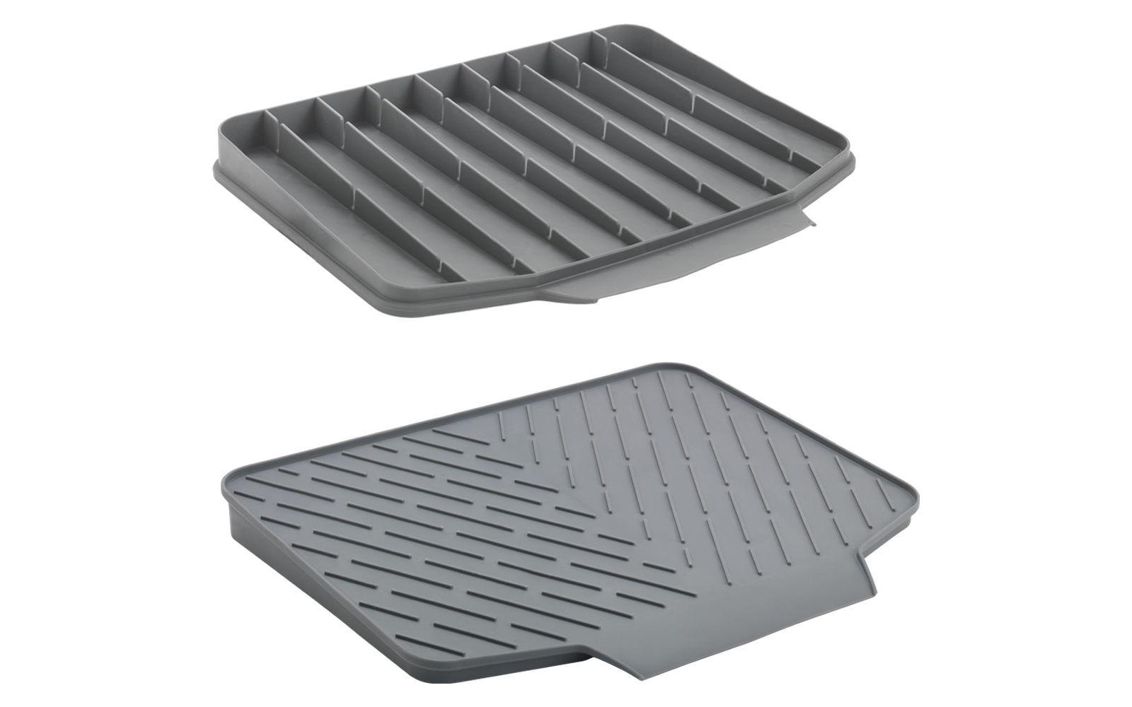 Twee grijze grillplaten met groeven, één op de ander geplaatst