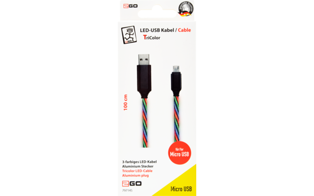 câble USB 2GO Tricolore LED 100 cm Câble Micro USB