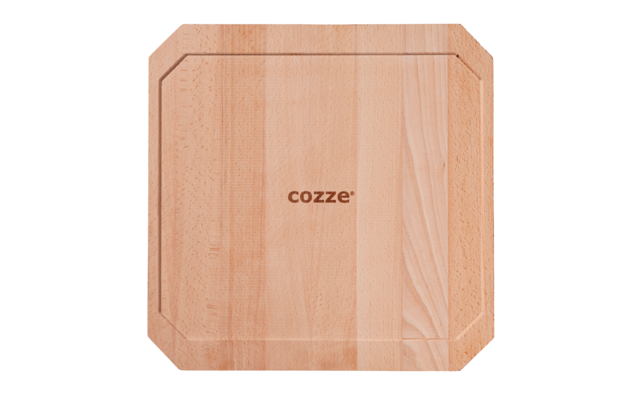 Sartén de hierro fundido Cozze con bandeja de madera 30 x 30 cm