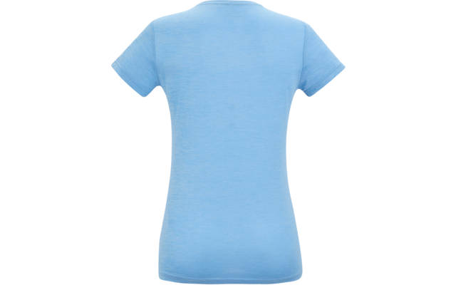 Achteraanzicht van een lichtblauw T-shirt met korte mouwen op witte achtergrond