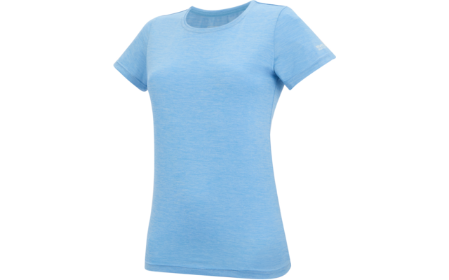 Lichtblauw T-shirt met korte mouwen en ronde hals op witte achtergrond