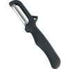 Black vegetable peeler with plastic handle and metal blade