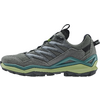 Grauer Sportschuh mit grünen und schwarzen Details, seitliche Ansicht