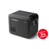Black portable cooler box with two latches and ventilation slots