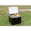Open koelbox op gras met verschillende fruitsoorten erin