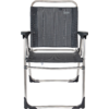 Folding chair with black fabric seat and backrest, silver metal frame