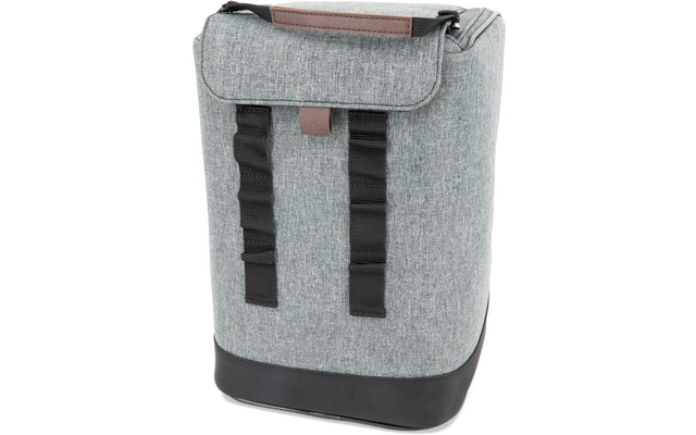 Borsa rettangolare grigia mélange con patta, fondo nero e due passanti neri sul davanti