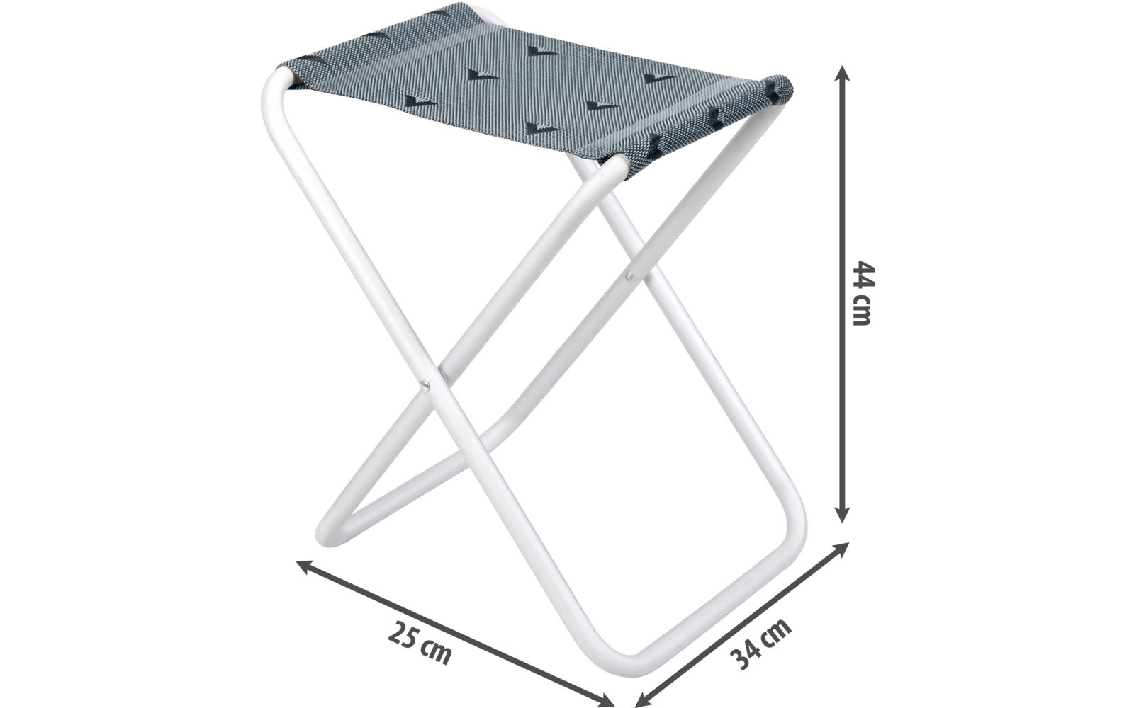 Klapphocker aus Metall mit Netzsitz und Maßen 34 x 23 x 41 cm