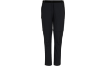 Pantalon sombre avec taille et ceinture, poches latérales zippées et fermetures-éclair au-dessus des genoux