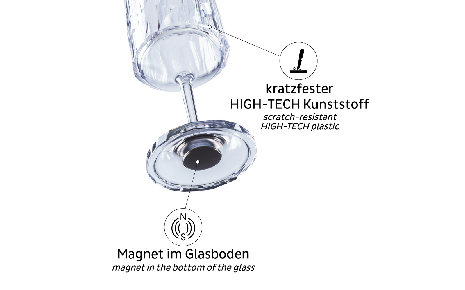 A bottle pouring liquid into a glass with a magnet in the bottom