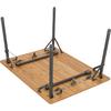 Wood tabletop with four folded metal legs and hardware, underside visible