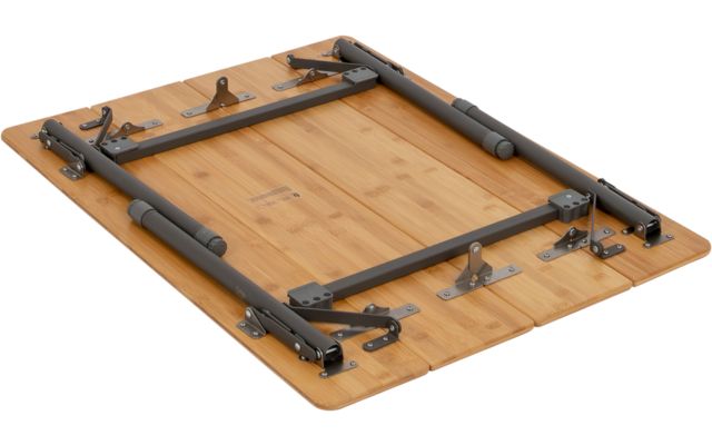 Light wood panel with gray metal braces, hinges and folding mechanisms