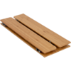 Three light-brown wooden planks with rounded ends lying side by side; silver metal rollers visible at the edges