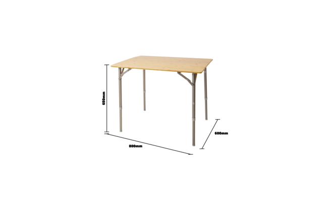 Rectangular wooden table with four metal legs, angled metal support braces under the top, and dimension labels 800 mm × 600 mm, height 685 mm