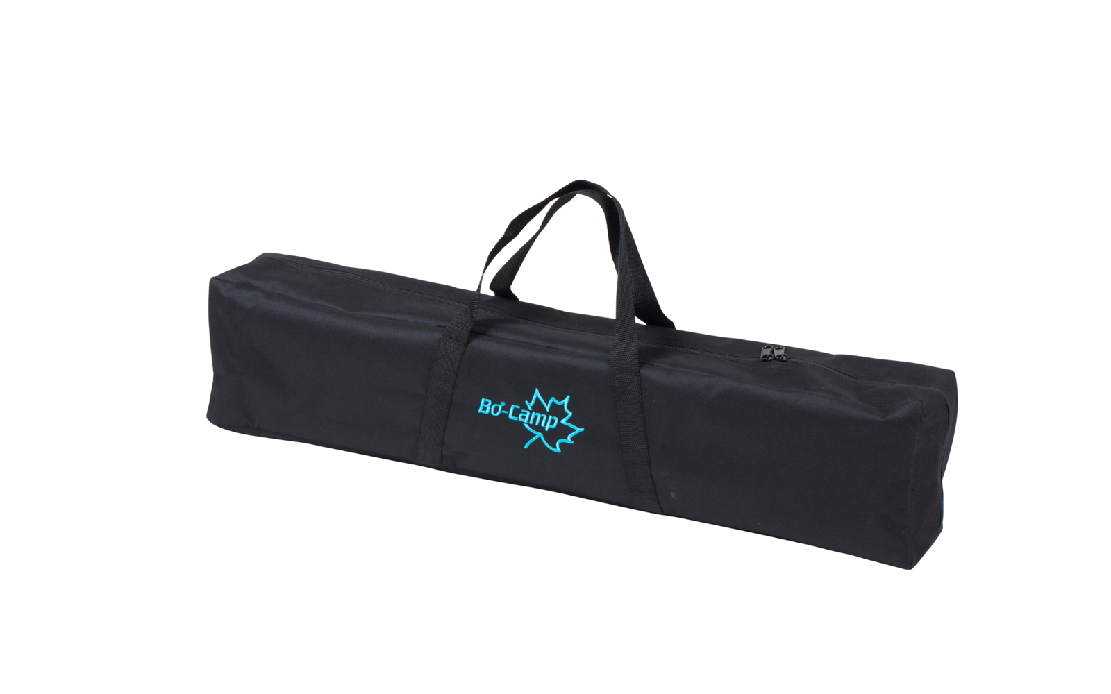 Black bag with handle and light blue logo