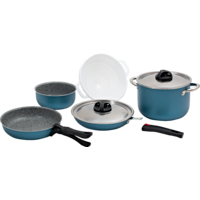 Berger Stone Topfset blau-matt aus Aluminium 8-tlg. abnehmbare Griffe