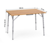 Table de camping pliante avec pieds réglables et plateau rectangulaire en bois, dimensions 100 x 60 x 74 cm
