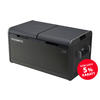 Black portable cooler with two lids and handles on the sides