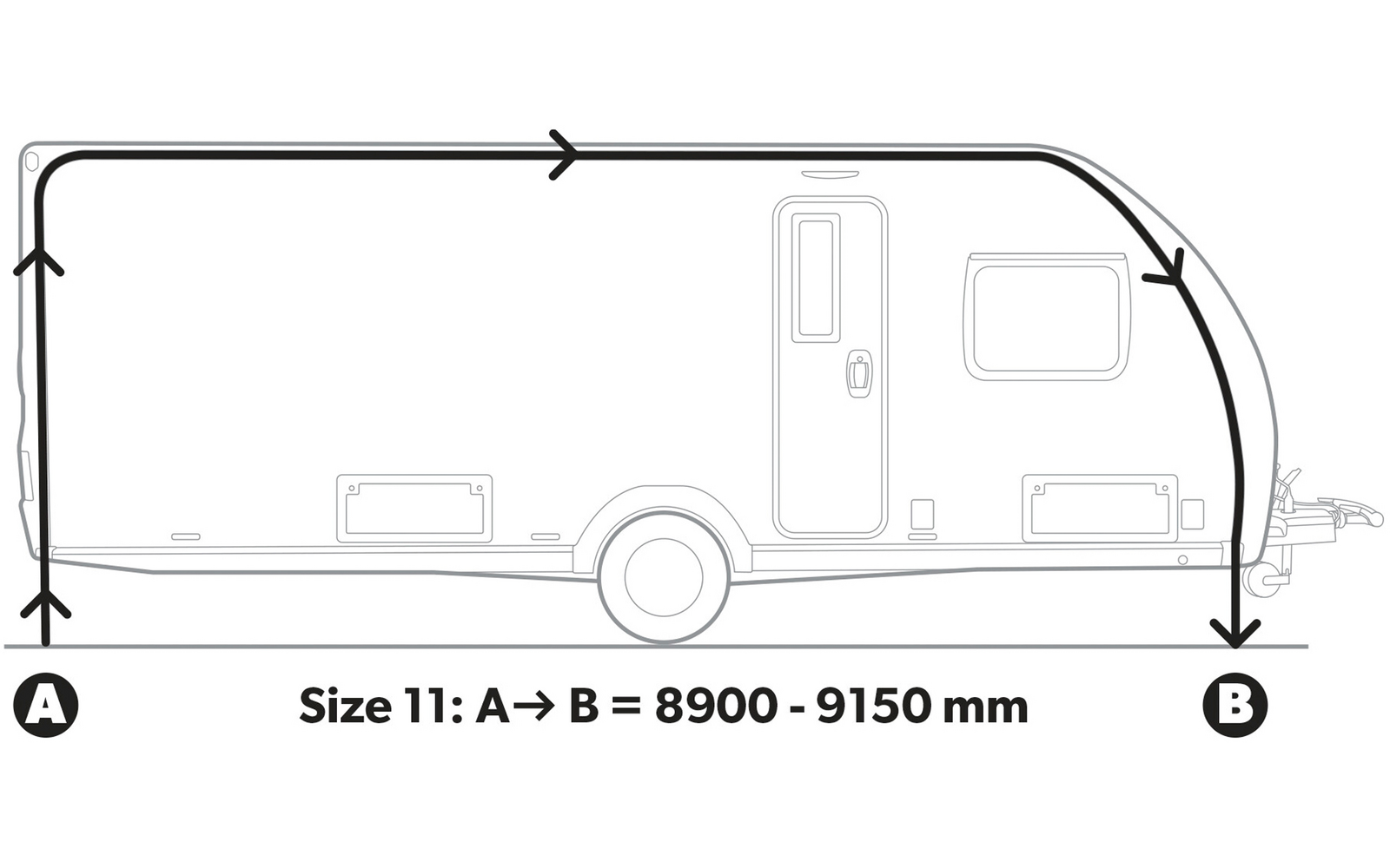 Technische tekening van een gebogen rechthoekig frame met afmetingen in millimeters