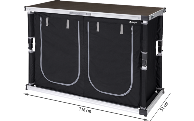 Mallette de transport noire avec ferrures argentées et deux compartiments, plateau marron clair dessus