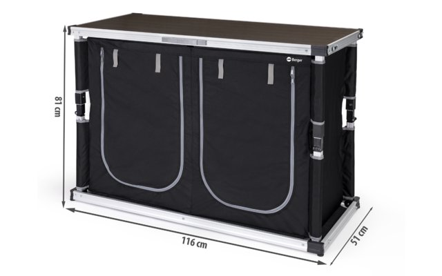 Zwarte transportkoffer met zilveren beslag en twee vakken, lichtbruin dienblad erop