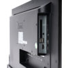 Rückseite eines Bildschirms mit eingelassenem Anschlussfeld, zwei USB‑Anschlüssen, einem HDMI‑Anschluss, einem Kartensteckplatz und Befestigungsbohrungen