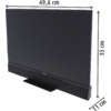 Panneau rectangulaire plat noir sur un pied; flèche en haut '49,5 cm', flèche à droite '59,8 cm', flèche en bas à droite '17,6 cm'