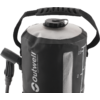 Schwarzer faltbarer Behälter mit Tragegriff, Schraubverschluss oben, seitlichem Ausguss mit Ventil, weiße Messskala und Markenaufdruck "Outwell"