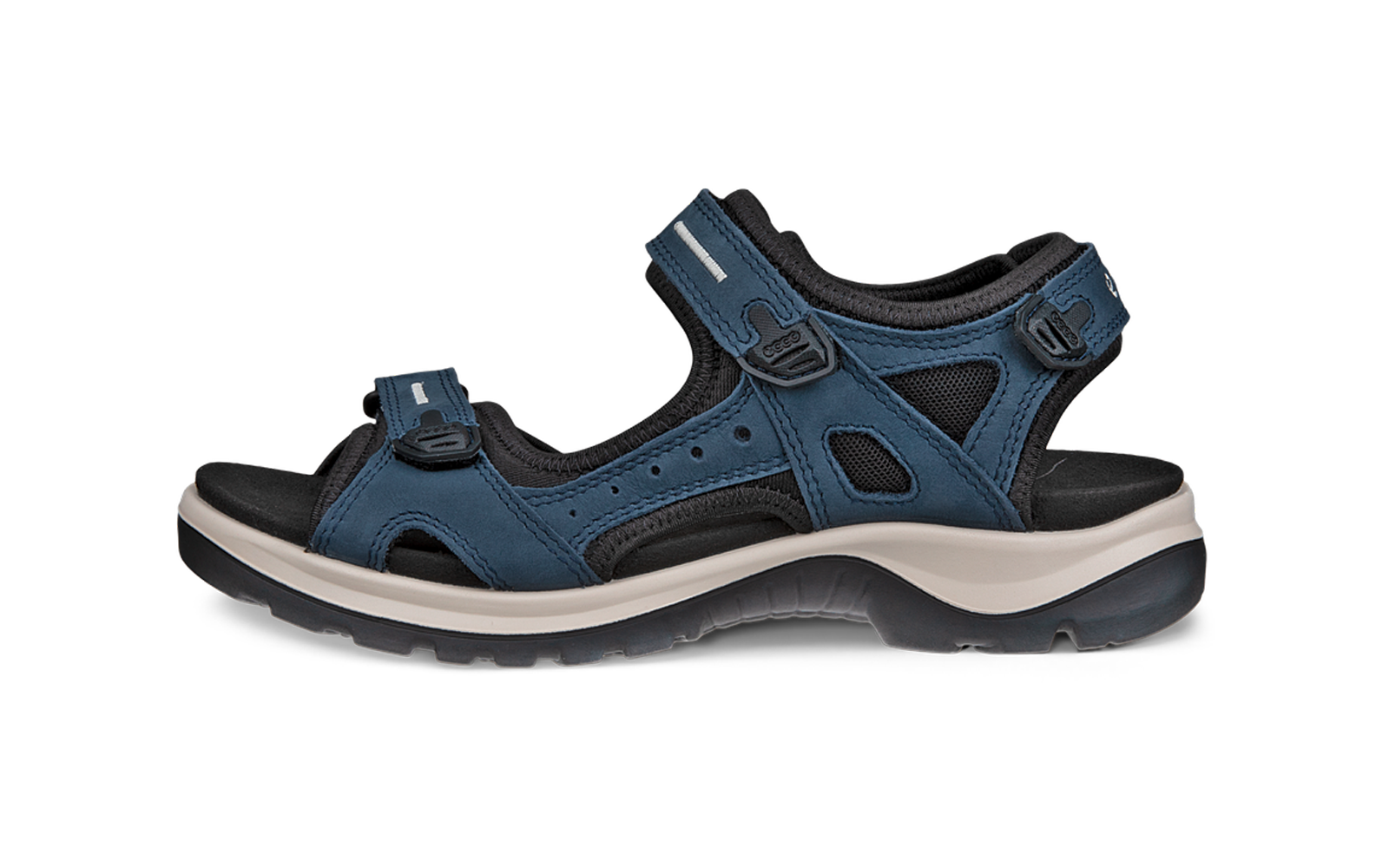 Sandale bleue avec trois brides auto-agrippantes réglables et semelle crantée