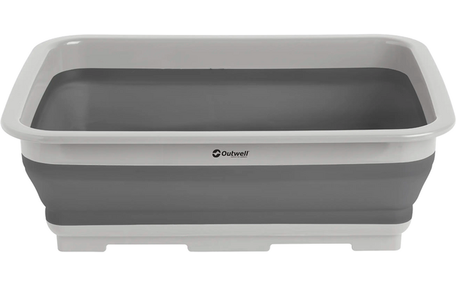 Inklapbare vierkante plastic bak in grijs gevuld met water