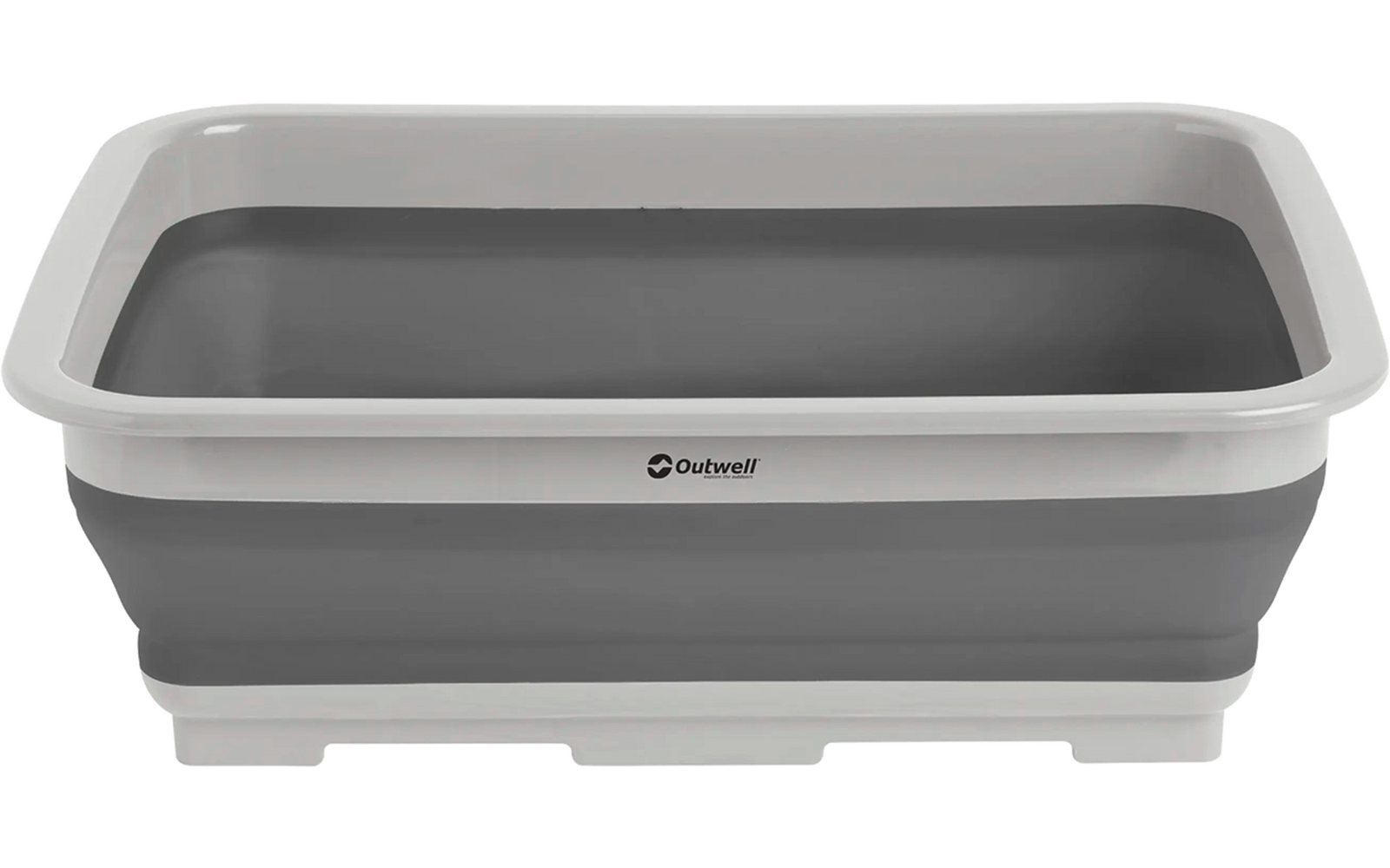 Inklapbare vierkante plastic bak in grijs gevuld met water