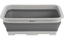 Inklapbare vierkante plastic bak in grijs gevuld met water