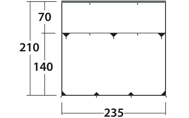 Technische Zeichnung mit rechteckigem Objekt und Maßangaben in Millimetern