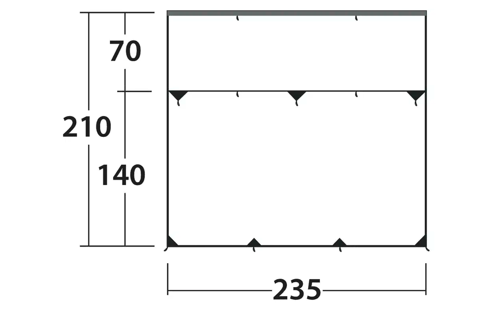 Technische Zeichnung mit rechteckigem Objekt und Maßangaben in Millimetern