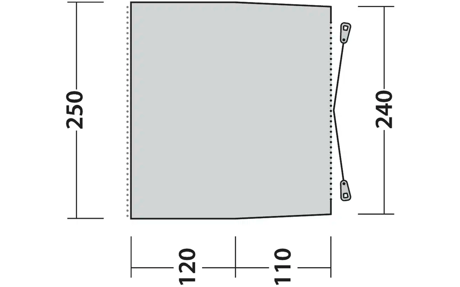 Skizze eines Rechtecks mit abgerundeter Ecke und Maße in Millimetern