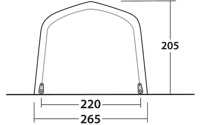 Technische Zeichnung eines U-förmigen Griffs mit den Maßen 220 mm, 265 mm und 205 mm